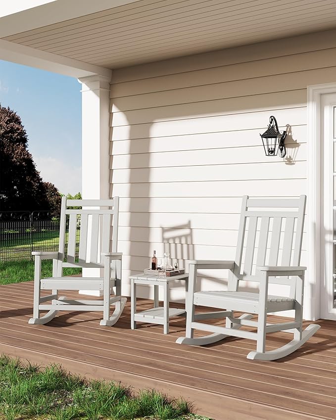 GarveeLife Outdoor Side Table 2-Tier, 18 in HDPE All Weather Resistant Patio Side Tables for Outside, End Table for Patio Pool Deck Indoor Backyard, White