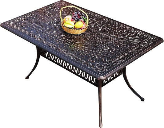 FAPOLITE Outdoor Table Cast Aluminum Square Patio Table with Umbrella Hole All Weather Outdoor Dining Tables for Lawn Garden Backyard (150 * 90cm YLSB Long Tables)