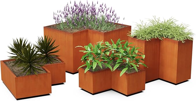 PLANTERCRAFT Customize Your Corner Corten Steel Planter Outdoor Garden Pot Heavy Duty | Made in USA | Fully Assembled | Commercial Residential