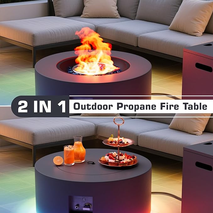 Outdoor Fire Pit Table Propane Gas Fire pits & Outdoor Fireplaces 30'' Round Firepit Table, 50,000 BTU Fire Table for Patio Set, Dark Grey