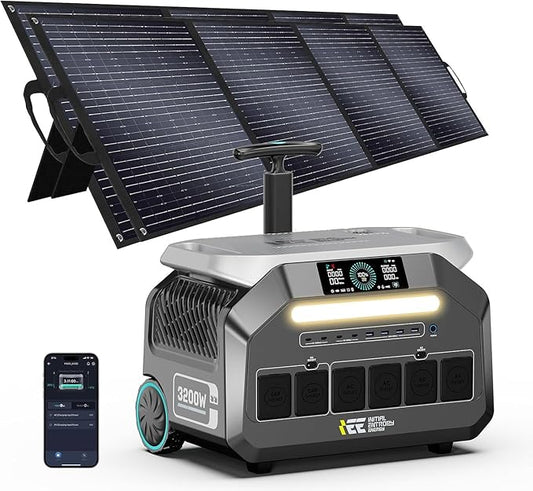 IEE 3200W Solar Generator P3200 with 2 * 400W Panel, 2048Wh Portable Power Station, 1800W AC Charging & 1000W Solar Charging, LFP Battery, 14 Output Ports, APP Control, for Home Backup, Camping, RV