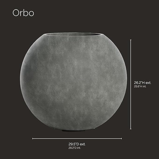 Orbo Globe Sphere Planter - 29.5 in x 29.5 in x 26.2 in - Grey Stone
