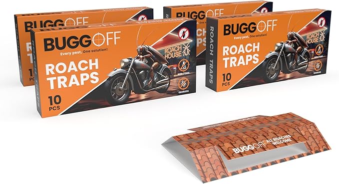 BUGGOFF - Roach House Trap 40 Pack, Baited Glue Traps, Cockroach Killer Indoor & Outdoor, Great for Home, Office, Warehouse & More! Sticky Pest Control Trap