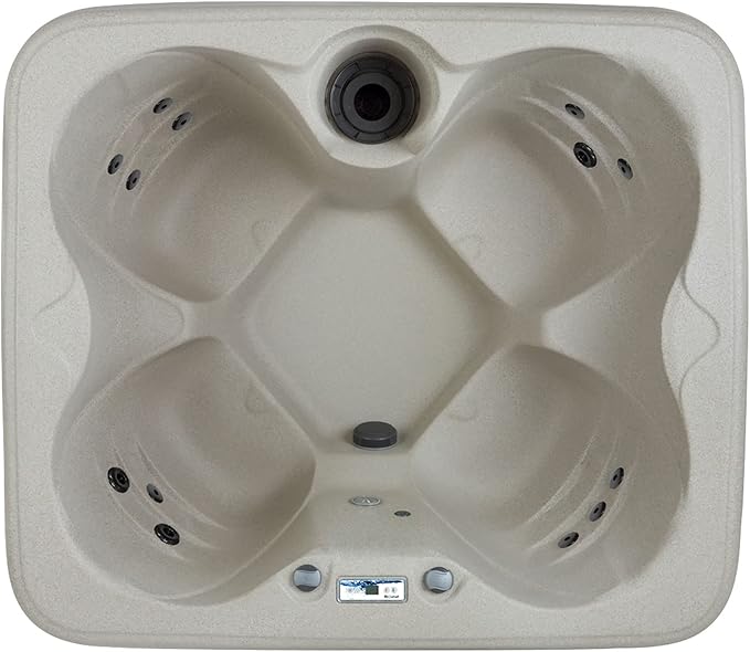 LifeSmart 4-Person Hot Tub, Outdoor Spa with Cover and LED Lights, Square, Beige - Above-Ground Spa Machine with Accessories for Home and Personal Relaxation
