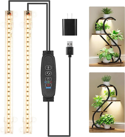 8.6'' Mini LED Grow Light Strips, Full Spectrum 3000K, 52 LED Plant Light with 3/9/12H Timer, 10 Dimmable Levels for Seedling, Succulent and Plant Shelf, 2 Head