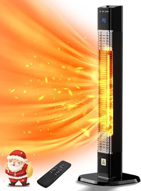 Patio Heater for Outdoor,1500W Electric Infrared Radiant Heaters with Remote for Garage Bedroom Backyard, Room Space Heater with 24H Timer,3 Heat Settings,Tip-over Protection for Indoor, 35"