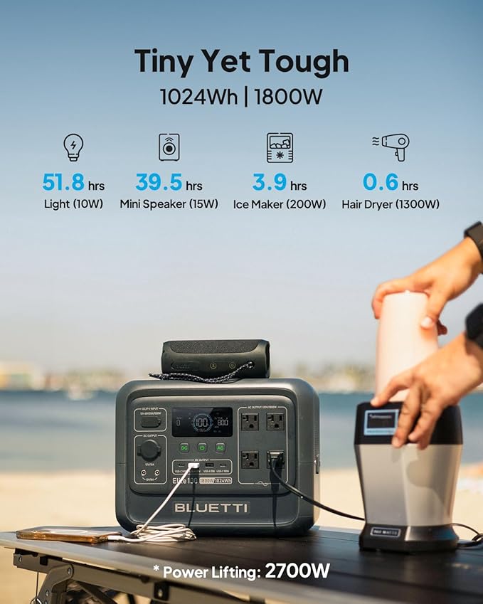 BLUETTI Elite 100 V2 (2025 New) Portable Power Station & Charger 1 (ships separately), 1024Wh LFP w/ 1800W AC, 560W DC-DC Charging, 1.8 H Full Charge via Car, Ideal for Car Camping, Vanlife, RV Travel