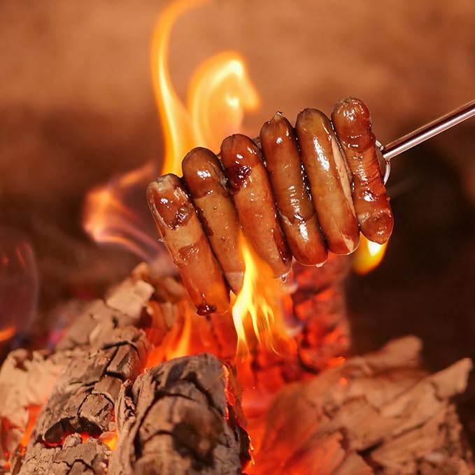 32" Heavy Duty Hot Dog Roasting Sticks for Campfire, Smores Sticks for Fire Pit Long, Marshmallows Skewers (4 Pack)