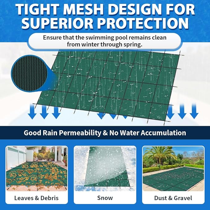 iCOVER Inground Pool Safety Cover, 20x40ft Rectangle Winter Safety Pool Cover for Inground Swimming Pools, Winter Pool Cover, Pool Covers for Inground Pools, Triple Stitched for High Strength, Green