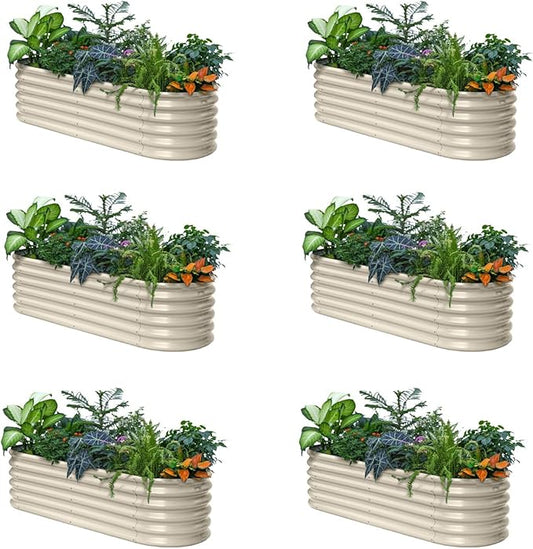 6-Pack Galvanized Raised Garden Bed 6x2x1.5 ft, 17" Tall Metal Planter Boxes Outdoor for Herb, Above Ground Raised Bed Kit for Gardening, Durable Zn-Al-Mg Coated Flower Box - Sand Beige