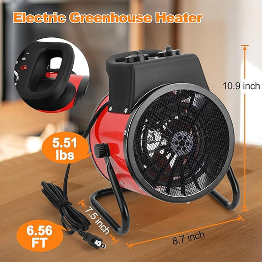 Greenhouse Heater with Digital Thermostat - 1500W Portable Outdoor Heaters for Green House, Fast Heating, Overheat Protection, Space Heaters for Greenhouse, Grow Tent Heater (Red)