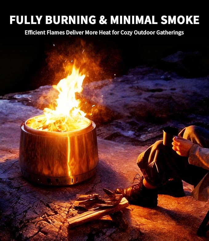 Smokeless Fire Pit 21", for Outdoor Patio & Backyard, Dual Airflow Secondary Combustion, Stainless Steel Firepit with Detachable Ash Pan, Clean Burn, Portable for Camping & Gatherings