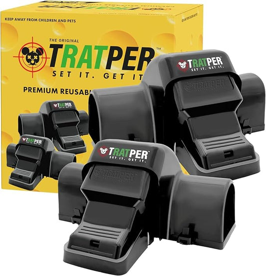TRATPER Rat and Chipmunk Traps. Prevents Accidental Triggering with Dual Tunneled Design. Covered Snap Traps for Humane Kill, Reusable, Pest Control for Rats, Indoor & Outdoor Use. 2 Pack
