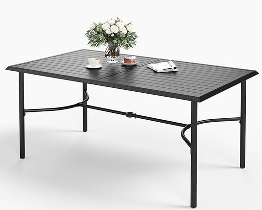 67" Patio Dining Table for 6,Large Rectangle Patio Table with Umbrella Hole,E-Coating and Powder Coating Steel Frame Metal Outdoor Patio Table for Garden Backyard Lawn Yard