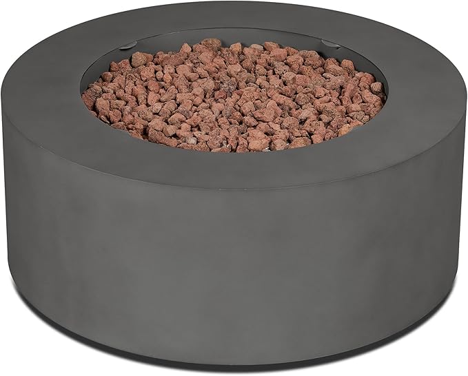 Real Flame Aegean 36" Round Propane or Natural Gas Fire Pit Table, 50,000 BTU, Powder-Coated Steel, Push-Button Ignition, CSA Certified, Lava Rock, Storage Cover, Stainless Steel Burner with Lid