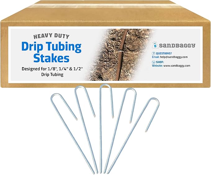 Sandbaggy 200-Pack DRIP TUBING Stakes Landscape Staples | 5 inch Length - 11 Gauge Heavy Duty | Drip Anchors | Landscape Pins | Garden Lawn Nails | Designed to Hold Drip Tubing Up to 1/2" Diameter