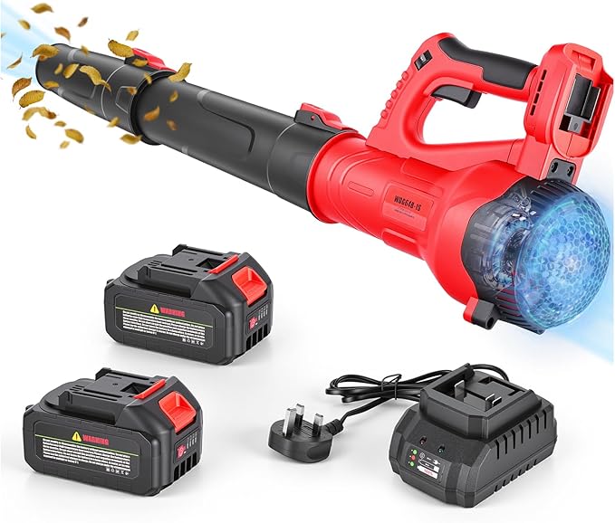 Yaofafa Leaf Blower Cordless with 6-Speed Control, 218CFM Electric Leaf Blower with 2×4000mAh Batteries & Fast Charger, Lightweight Cordless Blower for Patio, Lawn and Garden Cleaning(Red)