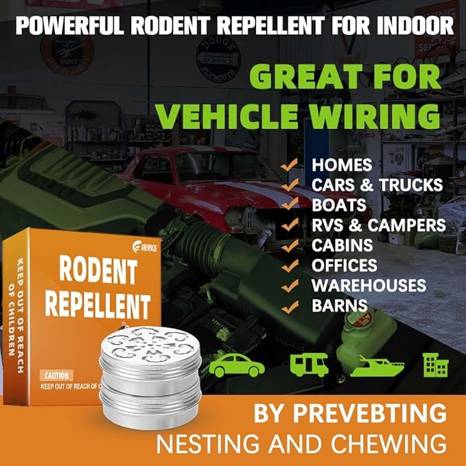 Rodent Repellent Indoor for Cars, Natural Mice Repellent for Cars, Peppermint Oil Mouse Repellent Indoor & Outdoor, Keep Rats Out of House/RV/Car Engines/Garages, 90 Days Protection- 2 Packs