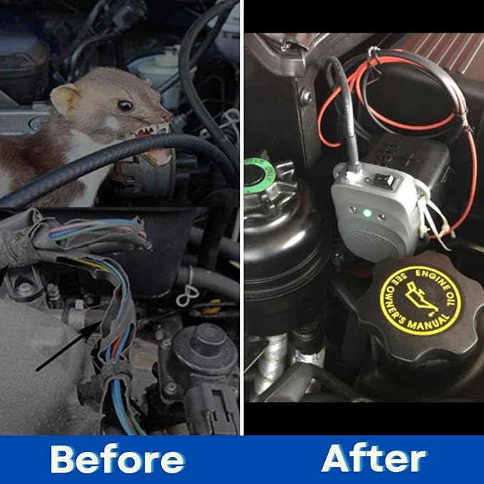 Under Hood Rodent Repeller Ultrasonic Rodent Repellent for Car Engine Rat Deterrent Keep Mice Out of Vehicle 24V 12V Mouse Repeller Wires RV Protection 2 Pack