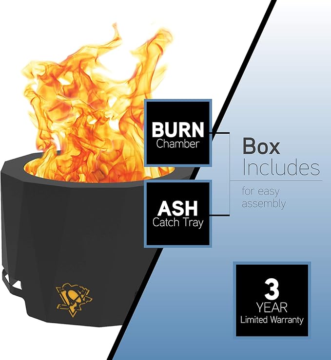 Blue Sky Outdoor Living NHL Buffalo Sabres 24” Steel Peak Patio Smokeless Fire Pit, Firewood and/or Wood Pellet Burning
