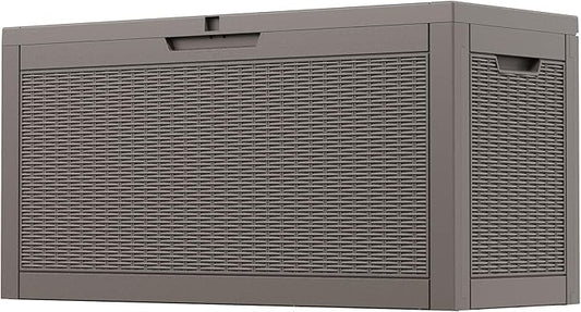 60 Gallon Outdoor Storage Deck Box Waterproof,Large Resin Storage Container for Outside,Patio Accessories for Outsid,Backyard Delivery Boxes,Lockable Lid,Rattan Gray