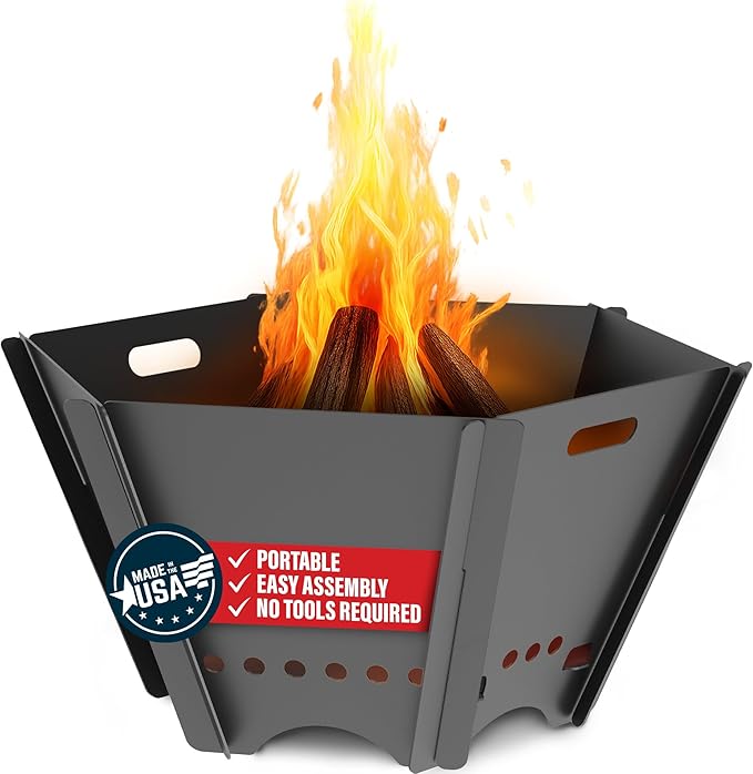 Tarter Small Outdoor Fire Pit - 7-Piece Hexagonal Wood Burning Fireplace for Camping & Bonfires - Portable & Easy Assembly Design - Heavy Duty & Durable Sheet Steel, Powder Coated Finish