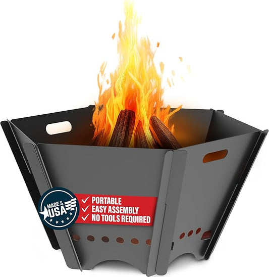 Tarter Small Outdoor Fire Pit - 7-Piece Hexagonal Wood Burning Fireplace for Camping & Bonfires - Portable & Easy Assembly Design - Heavy Duty & Durable Sheet Steel, Powder Coated Finish