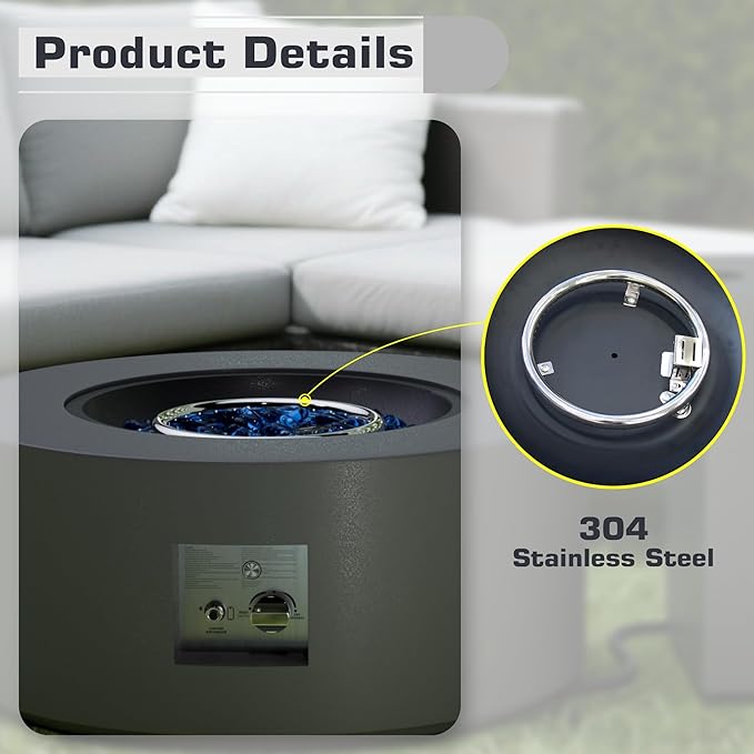 Outdoor Fire Pit Table Propane Gas Fire pits & Outdoor Fireplaces 30'' Round Firepit Table, 50,000 BTU Fire Table for Patio Set, Dark Grey