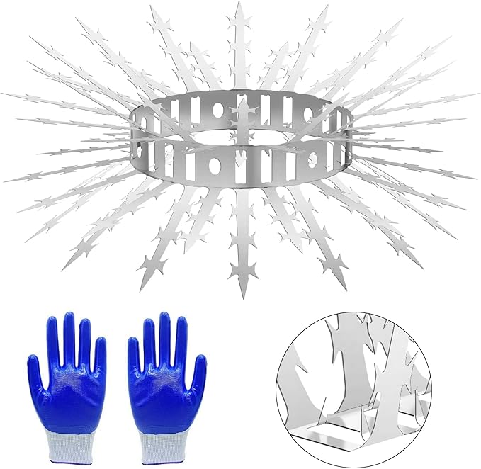 Bird Spikes for Outside, 6 Pack Stainless Steel Squirrel Spikes & Baffles for Garden, Deter Birds Pigeon Squirrel Cat Raccoon Snake from Fence Roof Window Bird Feeder Poles (6FT)