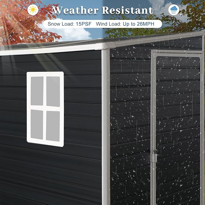 4x8 FT Lean to Shed, Resin Storage Sheds Outdoor with Floor, Plastic Sheds & Outdoor Storage Clearance with 2 Windows, Backyard Storage Sheds for Garden Tools, Bicycle, Gift for Dad