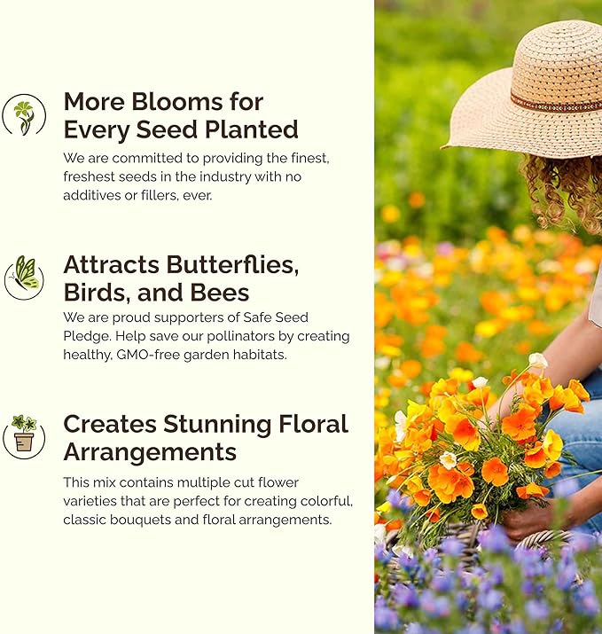 Eden Brothers Bird & Butterfly Wildflower Mixed Seeds for Planting, 10 lb, 4,800,000+ Seeds with Cosmos, Indian Blanket | Attracts Pollinators, Plant in Spring or Fall, Zones 3, 4, 5, 6, 7, 8, 9, 10