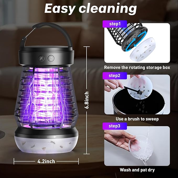 Upgraded Electric Fly Zapper,3 in 1 Bug Zapper Outdoor & Indoor, Electric Mosquito Killer Lamp with 2000V Grid & On/Off Switch, Mosquito Traps for Kitchen, Patio, Backyard, and More (Black)