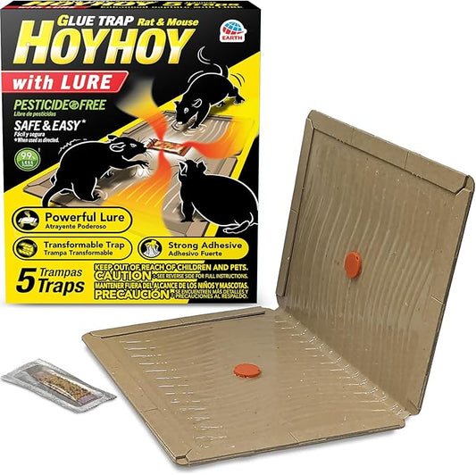 HOY HOY Rat & Mouse Glue Transformable Trap with Lure – 5 Traps, Clever Foldable Design for Indoor Use, Super Sticky Wavy Glue with Food-Based Lure Bag, Made in Japan