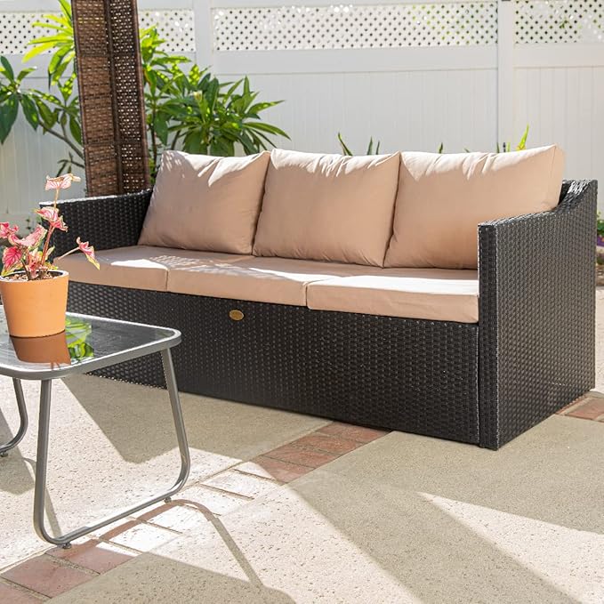 Barton 3 Person Madison Sofa Set Sectional w/Cushions Outdoor Patio Wicker Rattan Furniture Space Saving