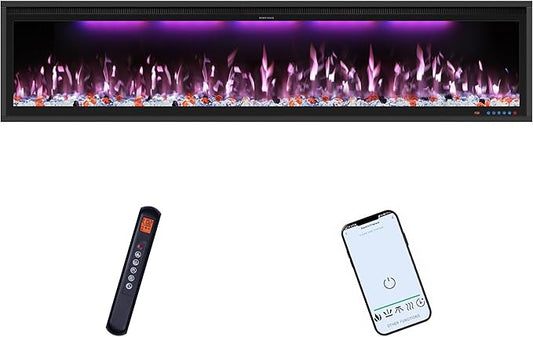 74" Smart Electric Fireplace Inserts,Slim Fireplace with APP Control & Remote Control& Touch Panel,13 Adjustable Flame Color&13 Fuel Bed Colors,750W/1500W,Black