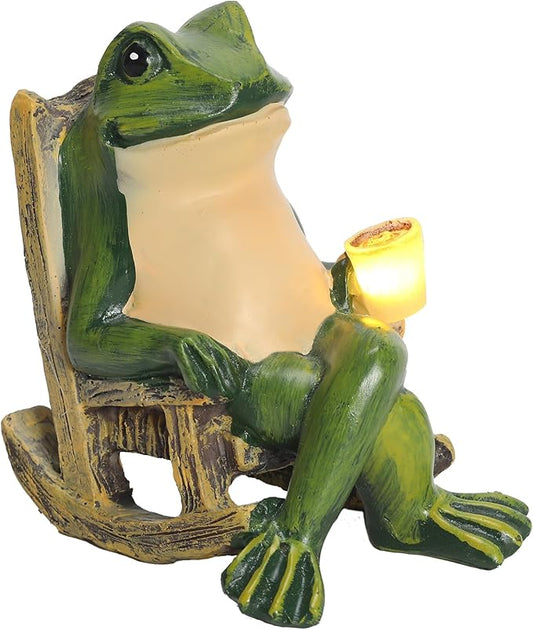 halp·ssfm Miniature Frog Garden Statue Solar Light Outdoor Decor Frog Figurine for Outdoor Indoor Home Lawn Yard Balcony Porch Patio for Women Mom Grandma 3.74"x2.75"x3.93"