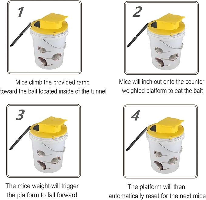 Bucket Lid Mouse Trap,Auto Reset,Humane and Efficient Mouse Trap Bucket-3Pack