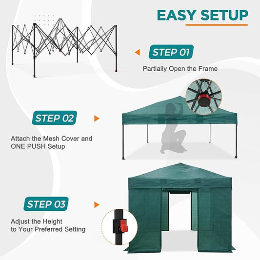 EAGLE PEAK 10x10 Walk in Shade Cloth Cover Greenhouse Instant Pop up Portable Gardening Green House with Mesh Cover, Roll up Doors, Green