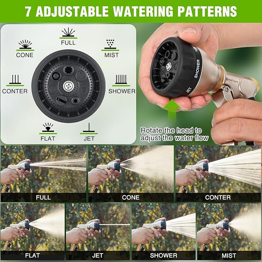 Yesker Garden Hose Nozzle, Water Hose Sprayer Nozzle Adjustable 7 Spray Patterns Heavy Duty Metal Water Nozzles for Hose Outdoor with Non-Slip Rubber Grip for Watering Plants Lawns Washing Cars Pets