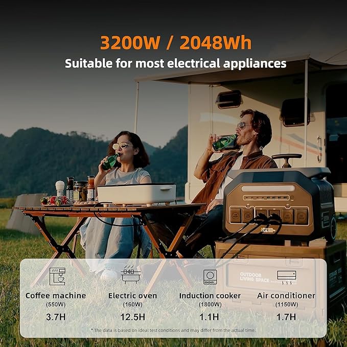 IEE P3200 Portable Power Station 3200W with 2x200W Solar Panel, 2048Wh Solar Generator, 1800W AC Charging, AC Outlets x 4, LiFePO4 Battery Power Station for Home Backup, Camping, RV, Emergency