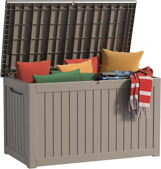 Deck Box - 280 Gallon Large Outdoor Storage box,Waterproof Patio Furniture and Storage Deck - Lockable and UV Resistant, Perfect for Pool and Outdoor Use, Weatherproof Resin, Lockable (Light Brown)