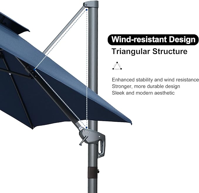 PURPLE LEAF 9' X 12' Double Top Cantilever Patio Umbrella Deluxe Large Outdoor Umbrella Rectangle Offset Umbrella with Fade Resistance for Garden Deck Pool Patio, Ocean Slate