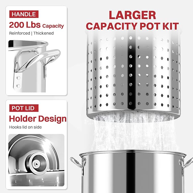 50QT Stainless Steel Crawfish Boiler | Seafood Boiling Kit | Cover & Skimmer Included | 110,000BTU Propane Jet Burner | 0-20 PSI CSA Certified Regulator | Crab Boil Pot for Outdoor Backyard Cooking