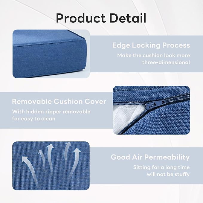 6" Thicker Outdoor Chair Cushion 9 Sets - 24" *24" *6" Waterproof Patio Furniture Cushions with Removable Cover, 28D High Density Sponge Filling Thicken Outdoor Patio Cushions - Blue