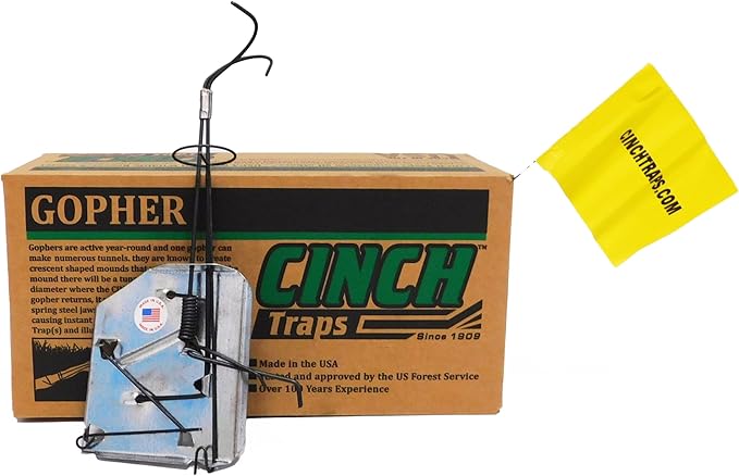Cinch Gopher Trap Kit, Professional-Grade, Heavy-Duty Reusable Trap System for Gopher and Mole Control | Easy Set, Humane, No Chemicals, Ideal for Lawns, Gardens, and Farms | Made in USA (1- Large)