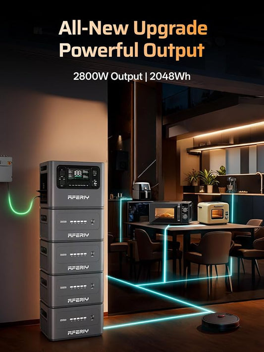 AFERIY Extra Battery 2048Wh,Compatible with P280 Power Station 120V 2800W 2026 Upgraded Version of P210,UPS Solar Generator for Home Use,Power Outages,Camping,and RVs
