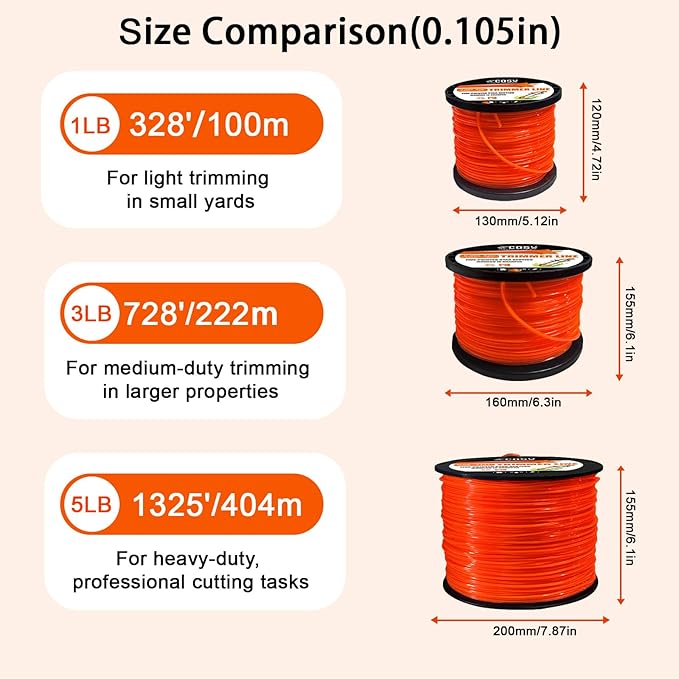 COSY GARDEN TOOLS String Trimmer Line, Commercial Grade Orange Pentagon Weed Eater String, Premium Nylon Universal 0.105" Diameter x 328'