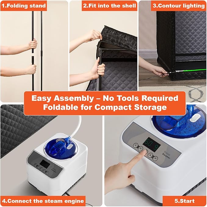 Portable Full-Body Steam Sauna Tent for Home – Large Indoor Personal Sauna with 15 Heat Levels, 3L Steamer, Remote, Foldable Chair and Transparent Window (Transparent Door, Black)