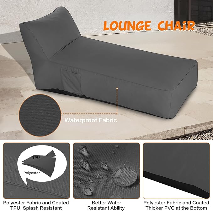 Outdoor Chaise Lounge Chair, Sunbed UV Resistant Sofa Couch Patio Furniture Waterproof Outside Sunlounge Reclining Sunbathing Bed Comfy Single Chaise Daybed for Garden, Pool, Beach, Dark Gray