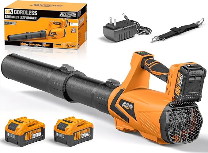 Alloyman 40V Battery Powered Leaf Blower Cordless with 2×2.0Ah Battery and Charger, 650CFM Brushless Handheld Blowers, 3 Speed+Turbo Mode Electric Leaf Blower for Lawn Care, Leaves, Dust, Snow